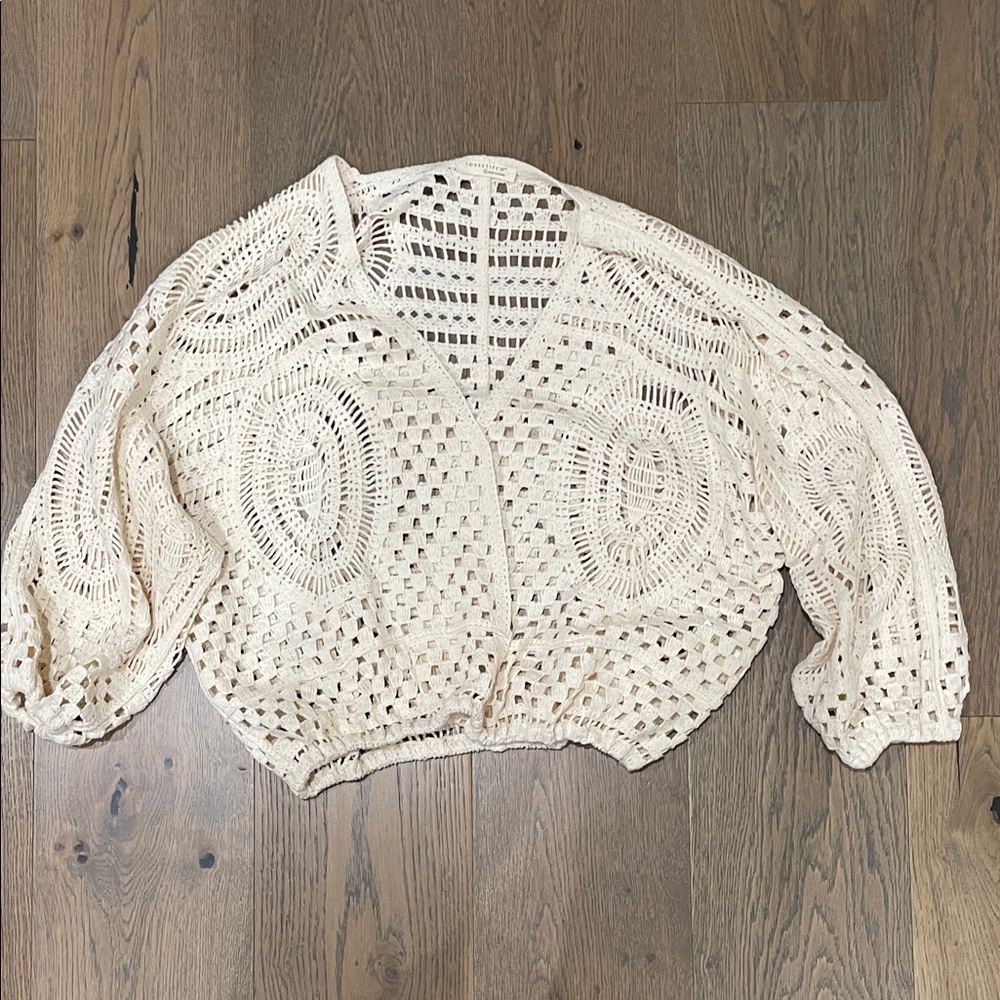lovestitch Open-Knit Crochet Cardigan in Cream